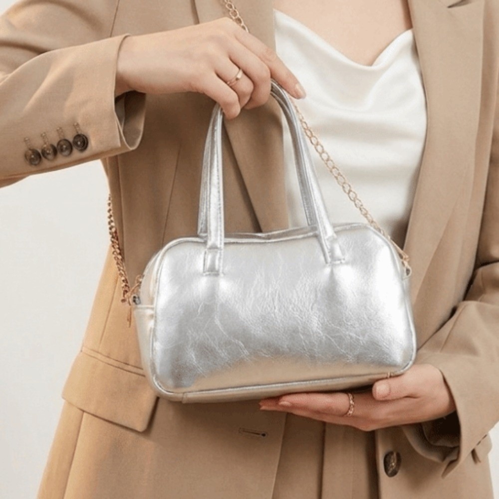 Women Bags For Office Use - Bolso Boston de Piel Sintética Metálica,